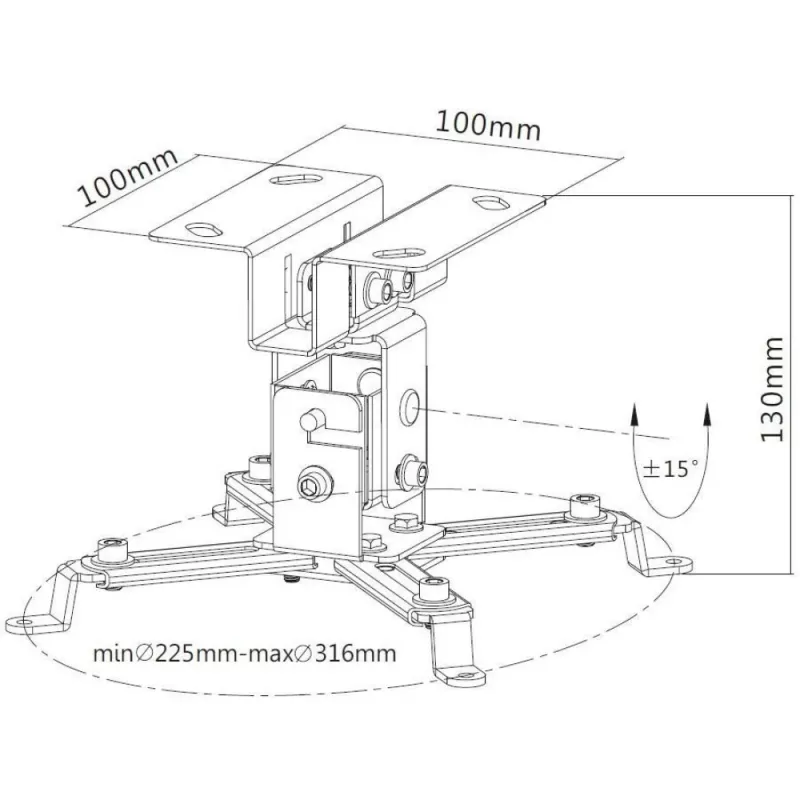 Techly griestu projektora kronšteins pagarinājums 130mm sudrabs ICA-PM 2S
