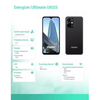 Viedtālrunis Energizer Ultimate U652S, 6,51 collu displejs, 64GB atmiņa, melns
