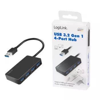LogiLink USB 3.2 Gen1 4 portu centrmezgls melns 5000 Mbit/s ABS
