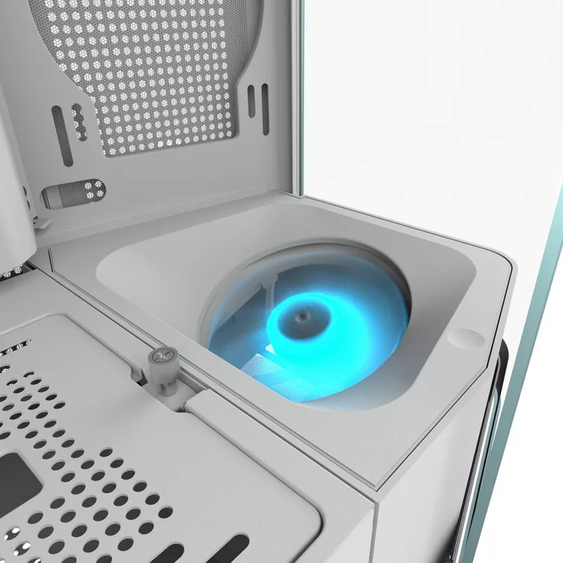 PC Midi Tower korpuss Cougar FV270 — Balts, atbalsta ATX/EATX/Micro-ITX, 2×3.5 inch + 2×2.5 inch, 120/140 mm ventilatori