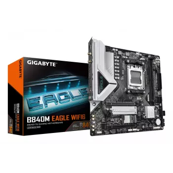 GIGABYTE B840M EAGLE WIFI6 Mātesplate - AMD Ryzen 9000 CPU, 5+2+2 fāžu VRM, līdz 7600MHz DDR5(O.C), 1xPCIe 4.0 + 1xPCIe 3.0 M.2, Wi-Fi 6, 2.5GbE LAN, USB 3.2 Gen 1