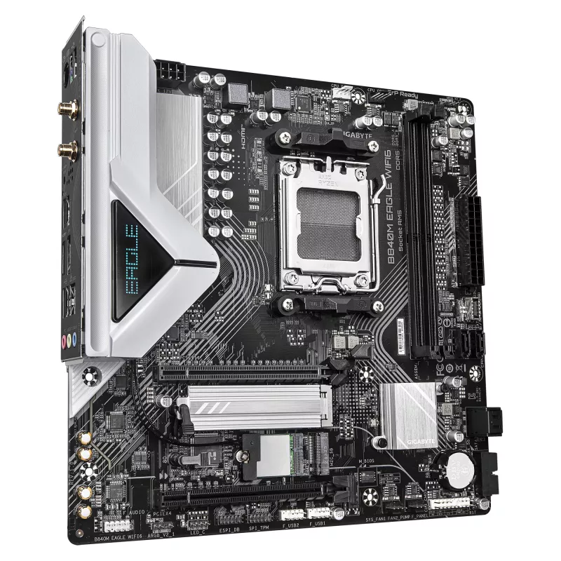 GIGABYTE B840M EAGLE WIFI6 Mātesplate - AMD Ryzen 9000 CPU, 5+2+2 fāžu VRM, līdz 7600MHz DDR5(O.C), 1xPCIe 4.0 + 1xPCIe 3.0 M.2, Wi-Fi 6, 2.5GbE LAN, USB 3.2 Gen 1