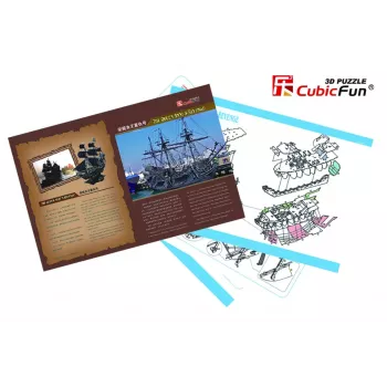 3D Puzle CubicFun Pirātu kuģis 'Queen Anne's Revenge' Modelis T4005H, Kartona Salikšana
