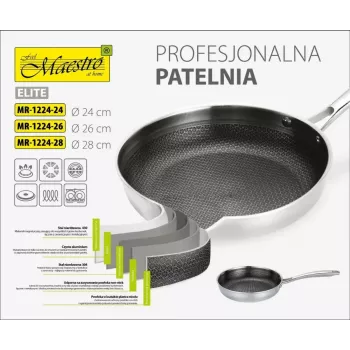 Universālā cepamā panna Maestro MR-1224-28 28 cm, trīsslāņu nerūsējošā tērauda korpuss, nepiedegošs pārklājums, indukcijai piemērota