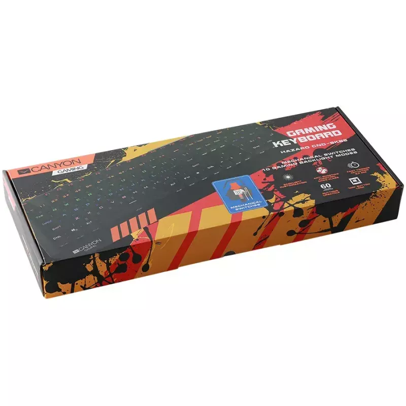 Mehāniskā spēļu tastatūra CANYON Hazard GK-6 RGB vadu melna US/RU izkārtojums