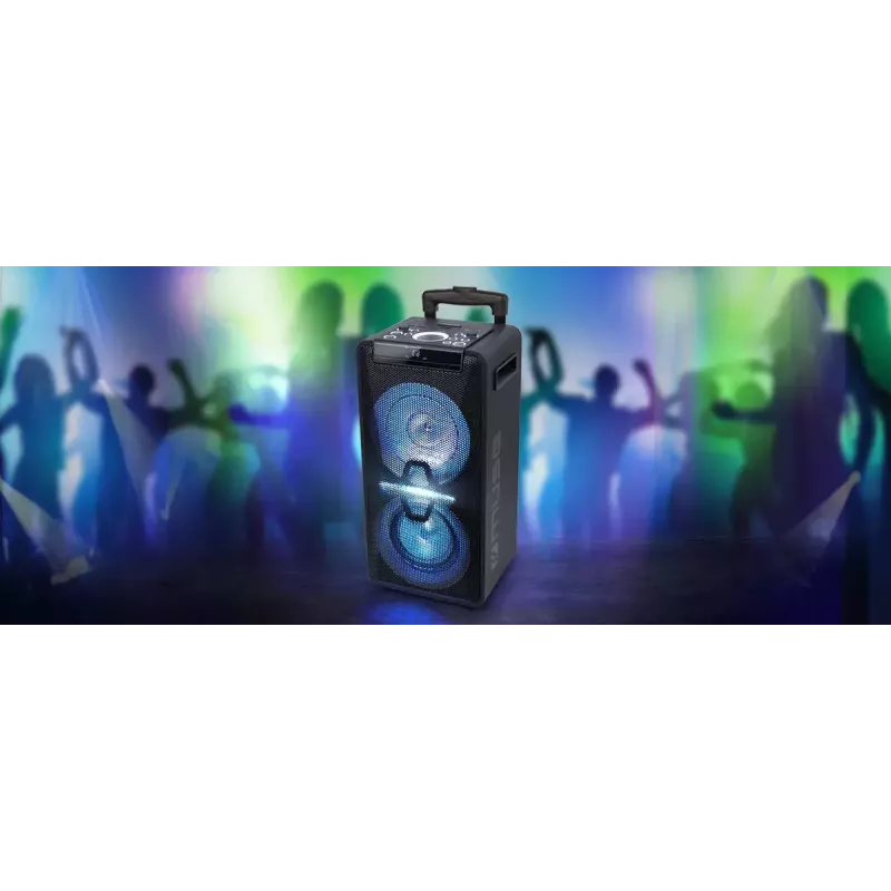 Pārnēsājams skaļrunis Muse M-1920 DJ — 300 W RMS, tīkla barošana, 3.5 mm ieeja, 256×287×534 mm, 7 kg, melns