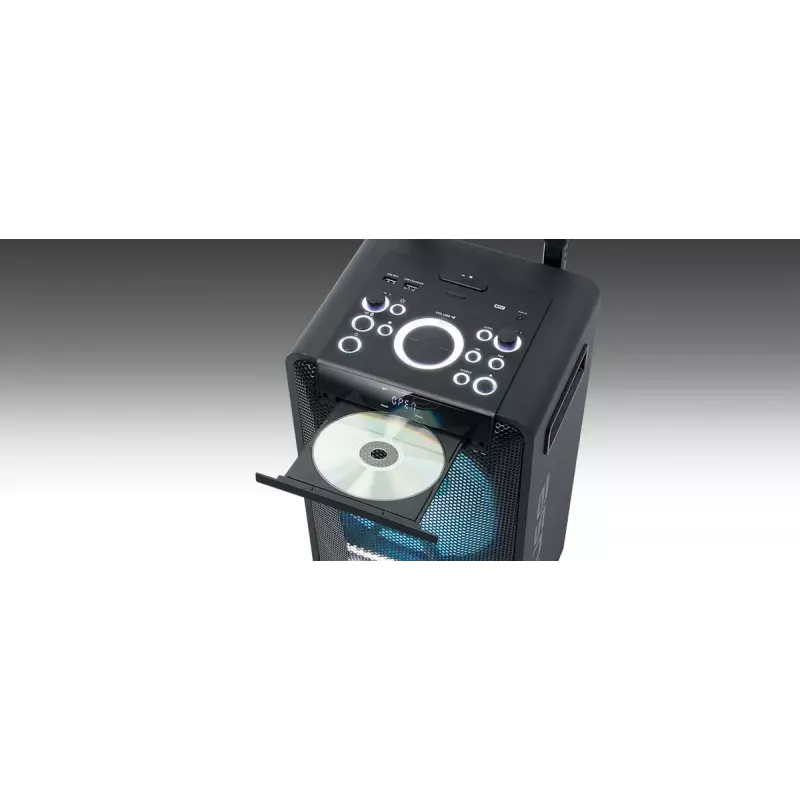 Pārnēsājams skaļrunis Muse M-1920 DJ — 300 W RMS, tīkla barošana, 3.5 mm ieeja, 256×287×534 mm, 7 kg, melns