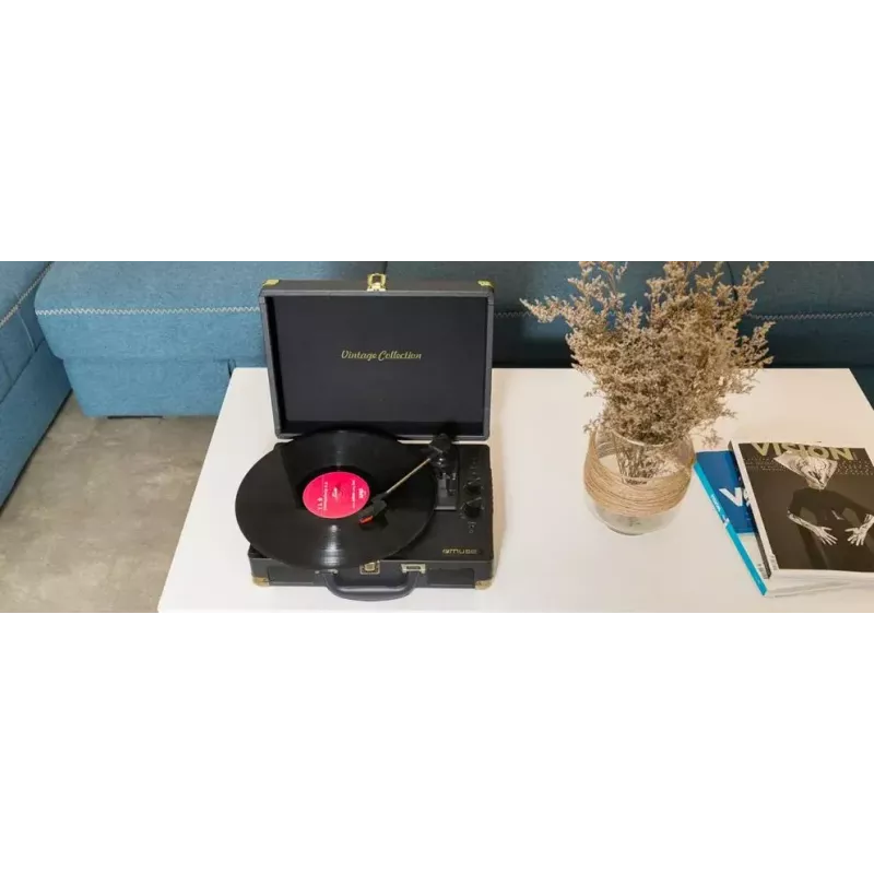 Muse MT-103 GD Melnais atskaņotājs — 33/45/78 RPM, kompakts 350×113×255 mm