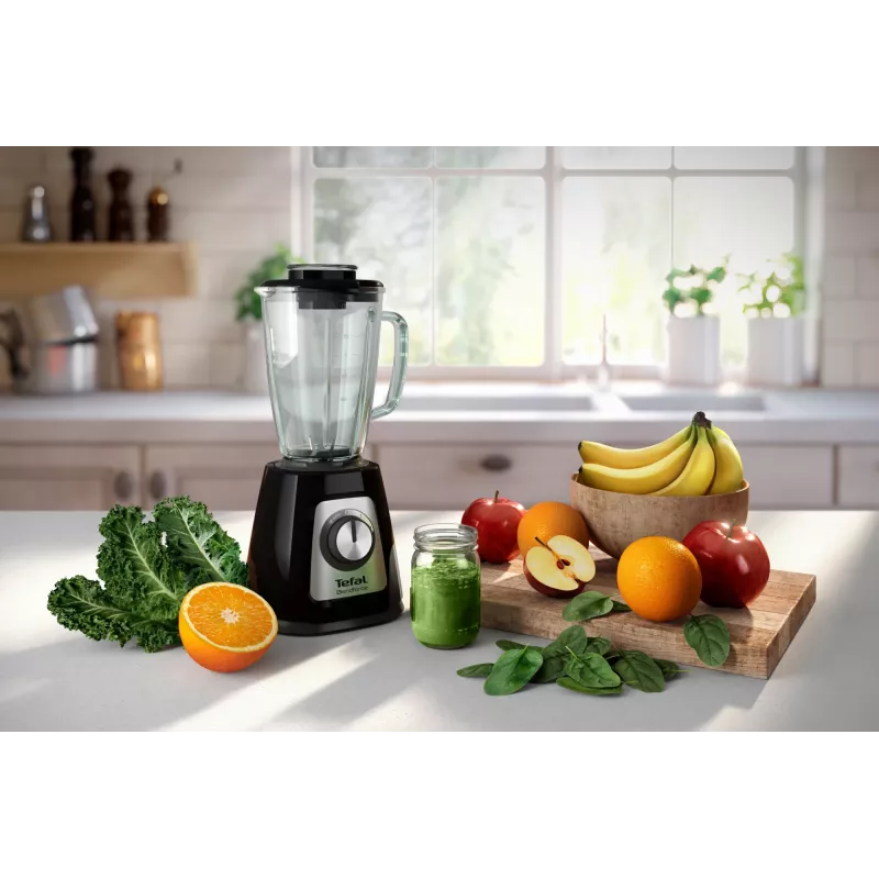Galda blenderis Tefal BL4358 — 800 W, 1,25 L stikla trauks, ledus drupināšana, melns/brushed steel