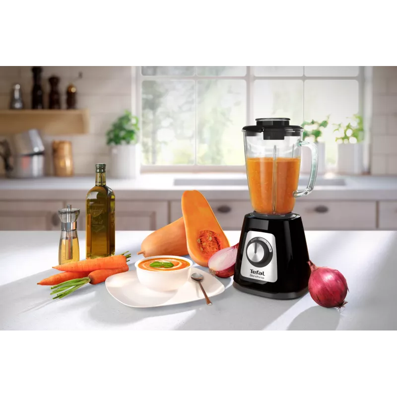 Galda blenderis Tefal BL4358 — 800 W, 1,25 L stikla trauks, ledus drupināšana, melns/brushed steel