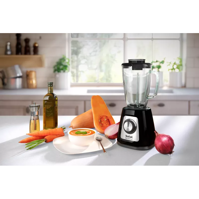 Galda blenderis Tefal BL4358 — 800 W, 1,25 L stikla trauks, ledus drupināšana, melns/brushed steel