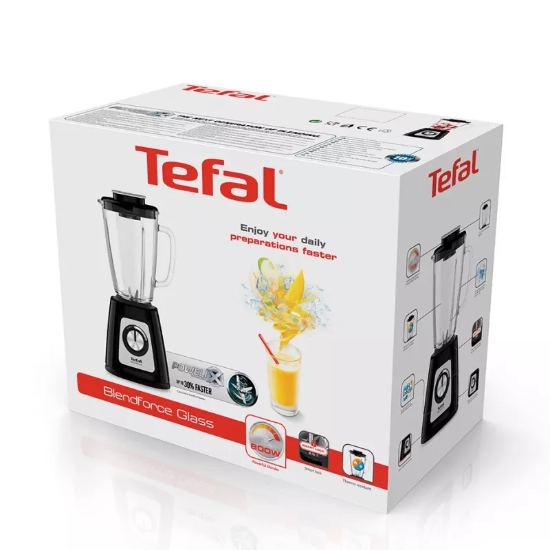 Galda blenderis Tefal BL4358 — 800 W, 1,25 L stikla trauks, ledus drupināšana, melns/brushed steel