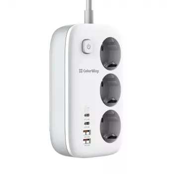 ColorWay CW-CHE34PDW kontaktligzda, 2x USB-C PD, 2x USB-A QC3.0, 2 m vads