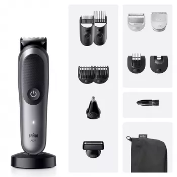 Trimmeris BRAUN 80789908 tumši pelēks – 21 garuma pakāpiens, litija-jonu, 120 min darbības laiks, tīkls/akumulators