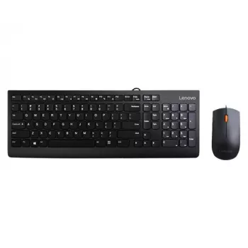 Vadu tastatūras un peles komplekts Lenovo 300 — pilnizmēra QWERTY ASV angļu, USB, melns, 1,8 m kabelis, pele 1600 DPI