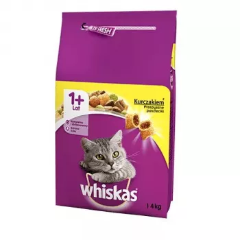 Whiskas Adult 1+ ar vistu sausā kaķu barība, 14 kg
