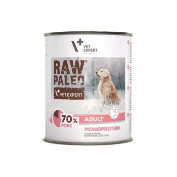 Slapjā suņu barība VETEXPERT RAW PALEO Adult Monoprotein Cūkgaļa 800 g skārdenē, bezgraudu, bez glutēna un sojas