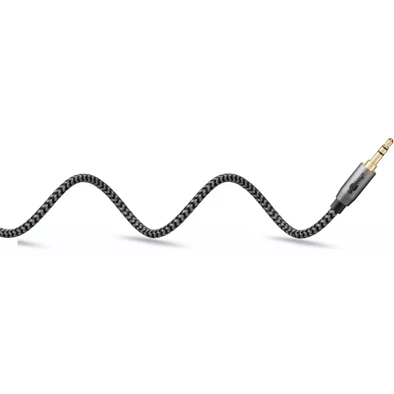 Audio kabelis Goobay 65285 3.5 mm vīrišķais uz 2×RCA vīrišķais, 1 m, varš, apzeltīti kontakti, magnētiskais ekranējums (melns/sudrabs)