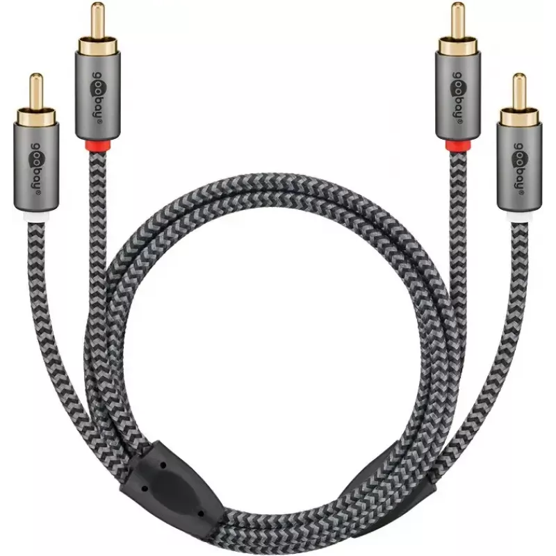 Audio kabelis WENTRONIC Goobay 65292 — 2×RCA vīriešu uz 2×RCA vīriešu, 1 m, varš, apzeltīts, magnētiski ekranēts