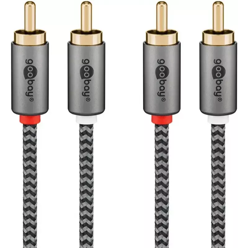 Audio kabelis WENTRONIC Goobay 65292 — 2×RCA vīriešu uz 2×RCA vīriešu, 1 m, varš, apzeltīts, magnētiski ekranēts