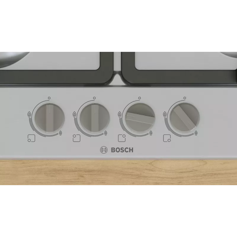 Iebūvējamā gāzes plīts virsma Bosch Serie 4 PGH6B5K90, 4 zonas, nerūsējošais tērauds, 60 cm, rotācijas vadība, wok deglis