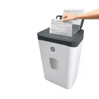 Papīra smalcinātājs HP ONESHRED Auto 200CC — automātiskā padeve 200 loksnēm, mikrošķērsgriezums P-4, 28 L grozs, balts-pelēks