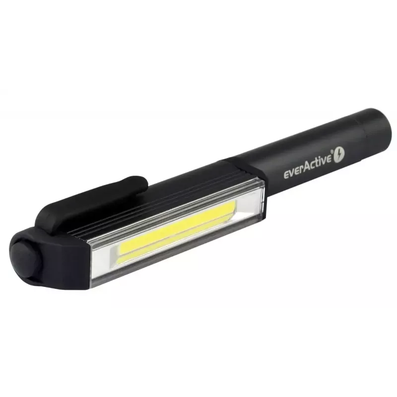everActive WL-200 COB LED apskates darbnīcas lukturītis, 3 W, 200 lm, IP44, alumīnijs, magnēti un klipsis, 3×AAA