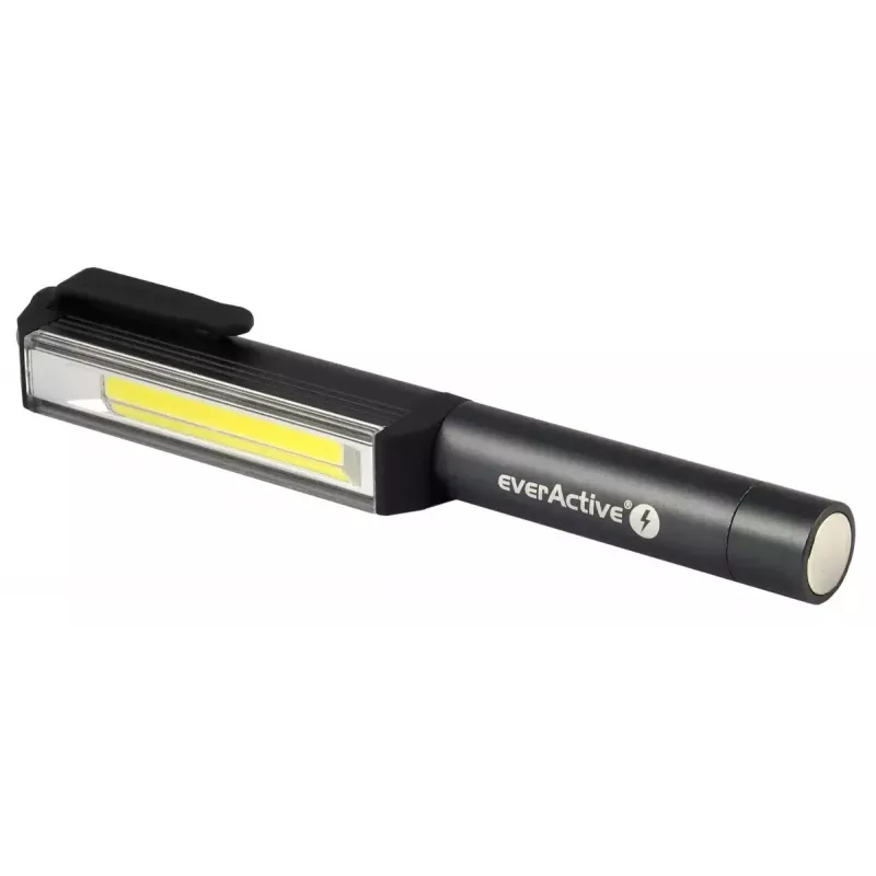 everActive WL-200 COB LED apskates darbnīcas lukturītis, 3 W, 200 lm, IP44, alumīnijs, magnēti un klipsis, 3×AAA