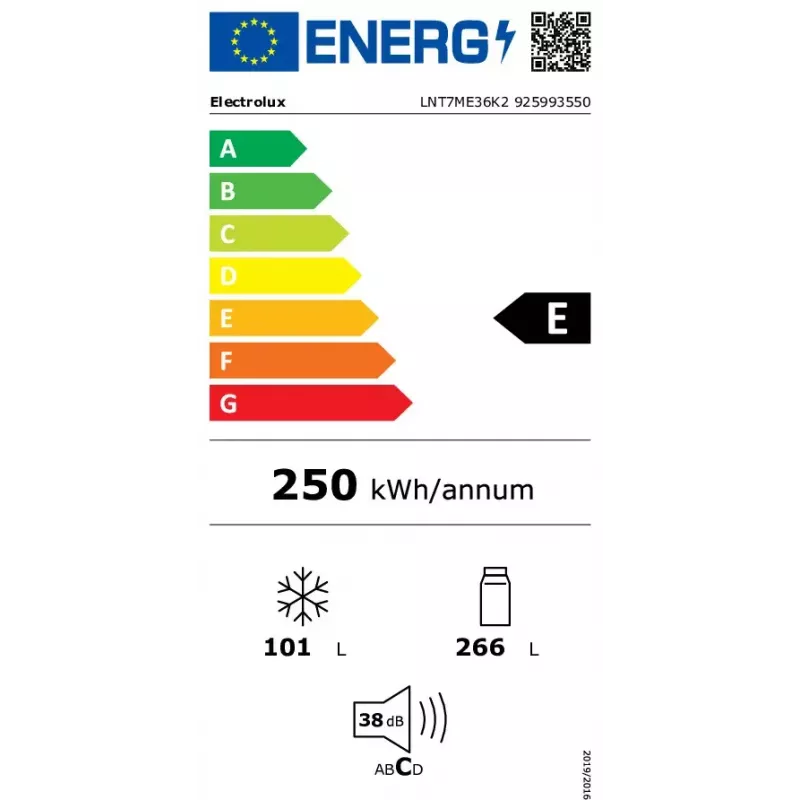 Electrolux LNT7ME36K2 ledusskapis-saldētava, 367 l (ledusskapis 266 l, saldētava 101 l), saldētava apakšā, No Frost, enerģijas klase E, melns