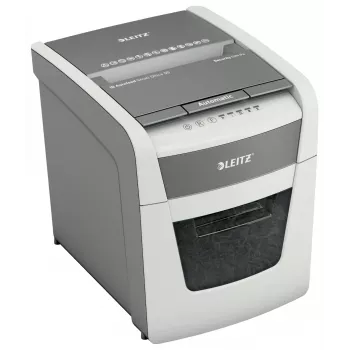 Papīra smalcinātājs LEITZ IQ Autofeed Small Office50 P4 — mikrošķērsgriezums 4x28 mm, 50 lapu automātiskā padeve, 22 cm ievade, 20 L grozs