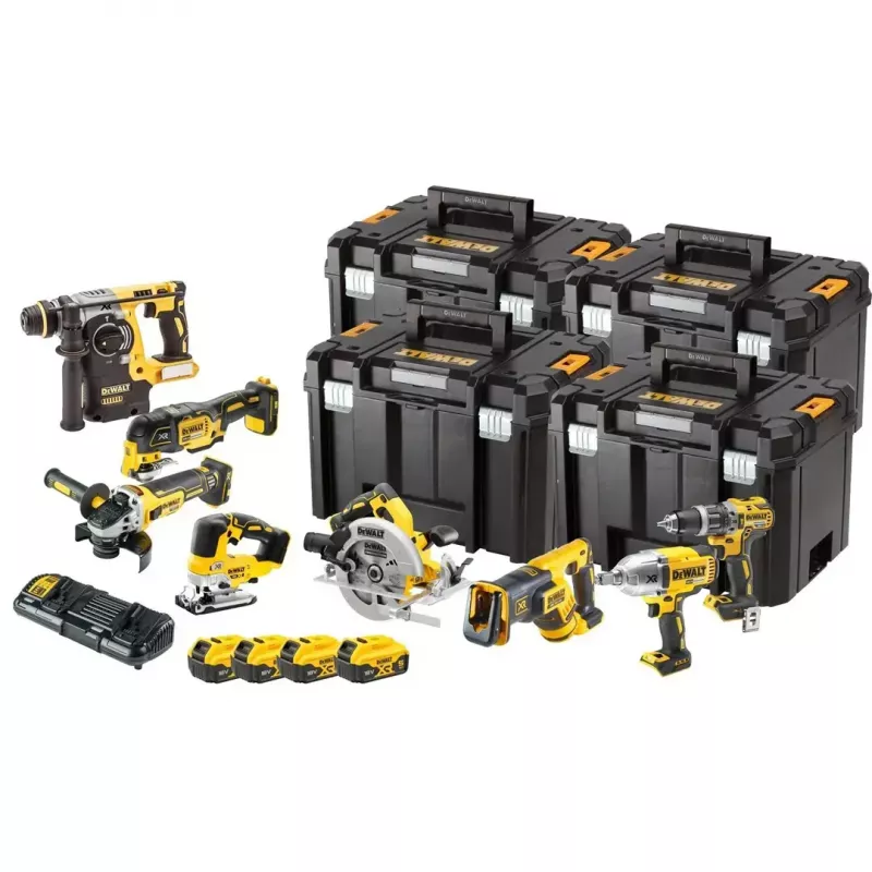 Bezvadu komplekts DeWalt DCK865P4T 18V — komplektā četras 5.0Ah baterijas un TSTAK kastes