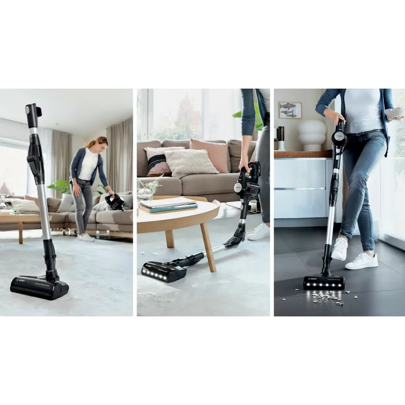Bezvadu stick putekļsūcējs Bosch BCS711PET — 18V, 40 min darbība, 0,3 L bezmaiss, cietām grīdām un paklājiem, sarkans/melns