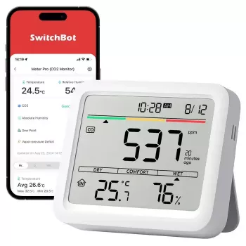 CO2 monitors Switchbot Meter Pro — CO2, temperatūras un mitruma mērītājs, LCD, baterija (AA), ABS korpuss, 5 V, temperatūras diapazons -20–80°C