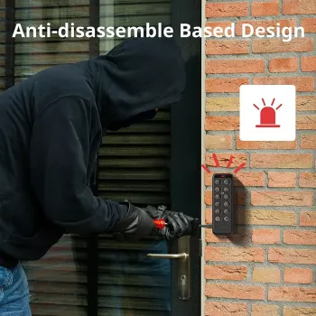 Viedās durvju slēdzenes tastatūra SwitchBot Keypad Touch — koda un pirksta nospieduma piekļuve, melna, CR123A baterijas, bezvadu, 38×36×112 mm