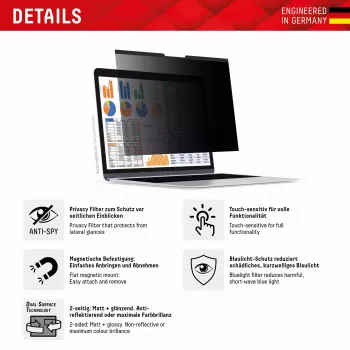 Displex PRIVACY SAFE magnētiskais 2-virzienu privātuma filtrs MacBook Air 13,6 inch