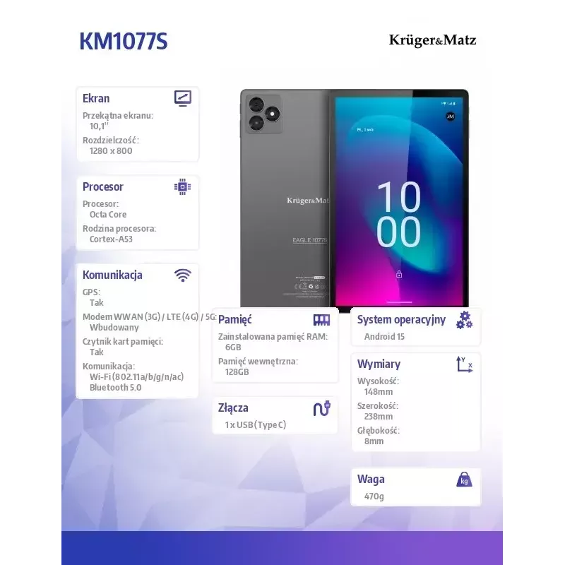 Planšetdators Kruger & Matz EAGLE 1077S 10.1 collu 4G LTE KM1077S