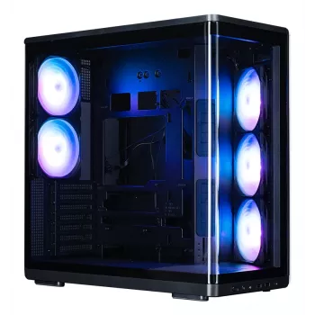 ZALMAN P60 BLACK PC Midi Tower korpuss — ATX/Mini-ITX, rūdīts stikls, 3x120mm sānu + 2x120mm aizmugures ventilatori, 290×475×478 mm