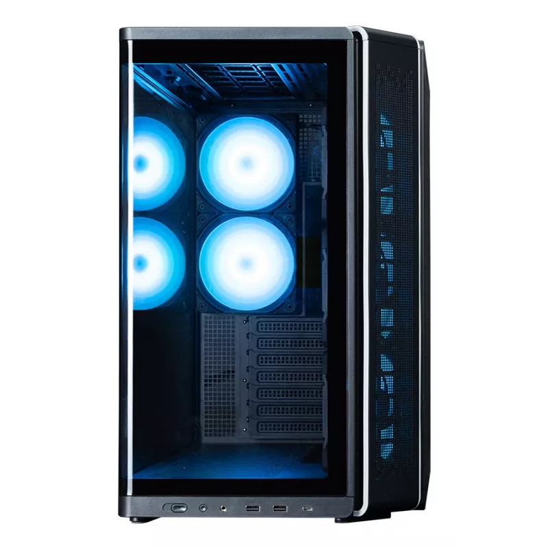 ZALMAN P60 BLACK PC Midi Tower korpuss — ATX/Mini-ITX, rūdīts stikls, 3x120mm sānu + 2x120mm aizmugures ventilatori, 290×475×478 mm