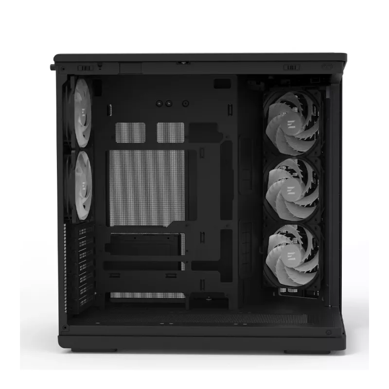 ZALMAN P60 BLACK PC Midi Tower korpuss — ATX/Mini-ITX, rūdīts stikls, 3x120mm sānu + 2x120mm aizmugures ventilatori, 290×475×478 mm