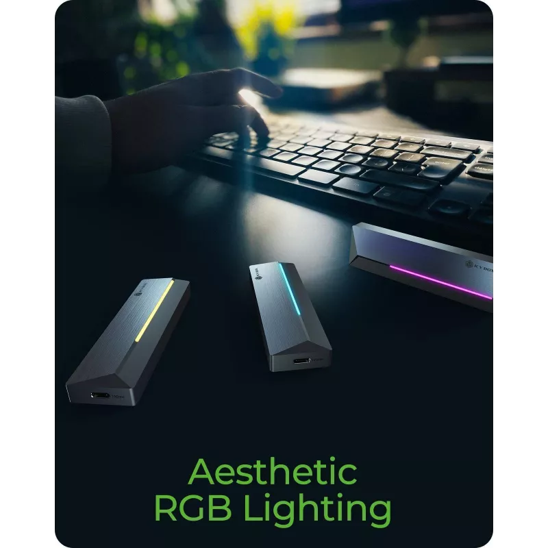 ICY BOX M.2 SATA/NVMe SSD ārējais korpuss ar USB 3.2 Gen 2 Type-C un RGB apgaismojumu