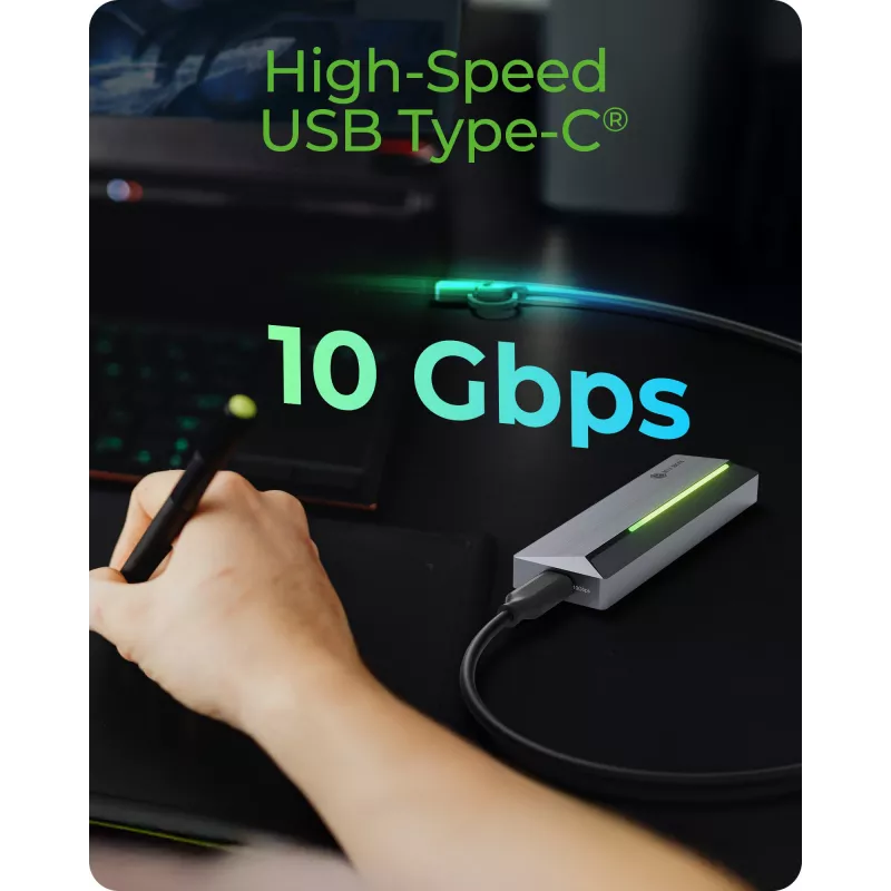 ICY BOX M.2 SATA/NVMe SSD ārējais korpuss ar USB 3.2 Gen 2 Type-C un RGB apgaismojumu