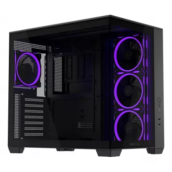 PC korpuss ASUS A32 PLUS ATX, melns – rūdīts stikls, RGB ventilatori, USB-C, atbalsta ATX/Micro-ATX/Mini-ITX