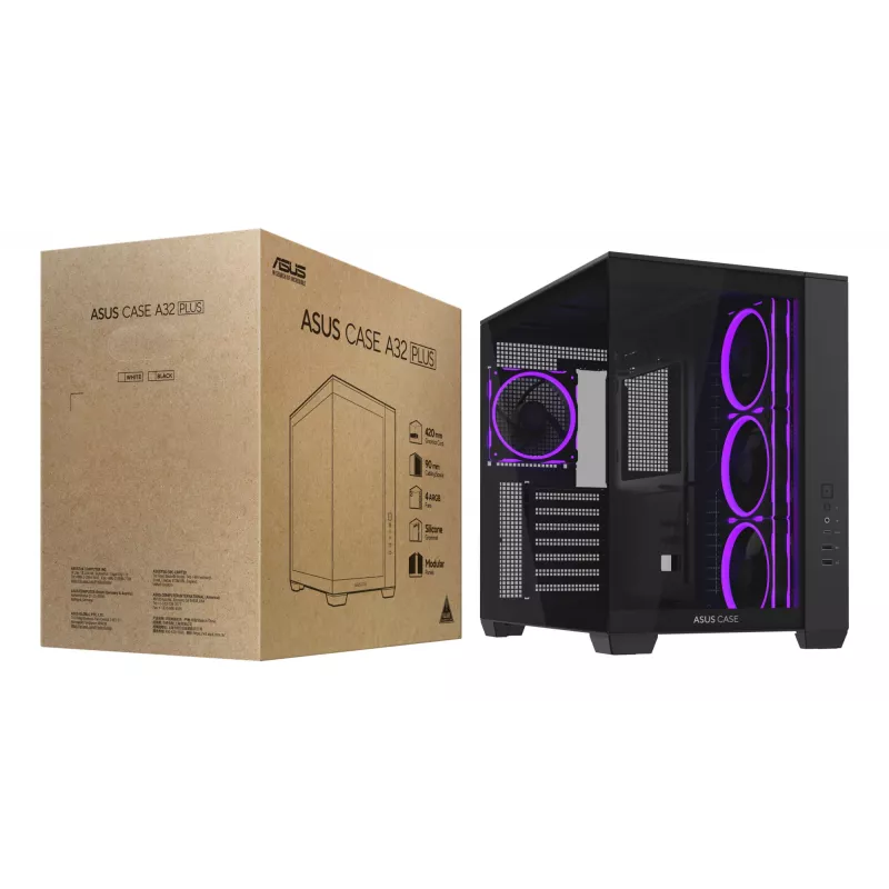 ASUS A32 PLUS TG ARGB datora korpuss, melns, ATX/micro ATX/Mini-ITX