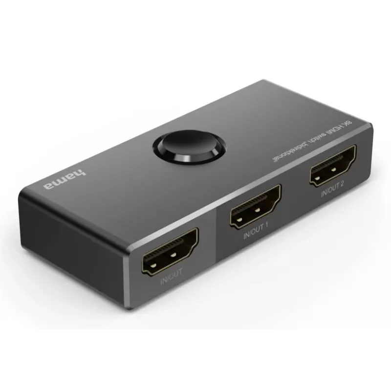 HAMA 8K HDMI divvirzienu slēdzis — 1 ieeja 2 izejas / 2 ieejas 1 izeja, modelis 00205324