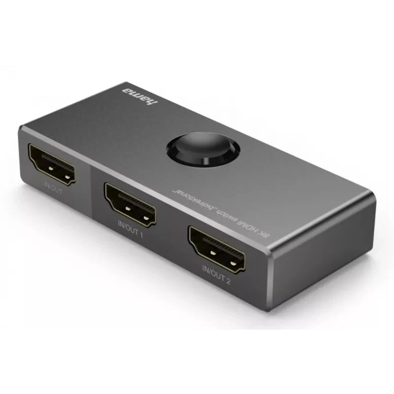 HAMA 8K HDMI divvirzienu slēdzis — 1 ieeja 2 izejas / 2 ieejas 1 izeja, modelis 00205324