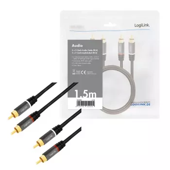 Audio kabelis LogiLink CA1203 1,5 m 2xRCA Melns