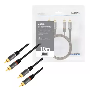 Audio kabelis LogiLink CA1209 10m 2xRCA Melns