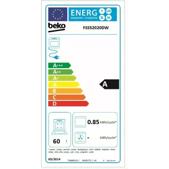 Beko FSS52020DW Brīvi stāvoša plīts ar gāzes virsmu un elektrisko cepeškrāsni, balta