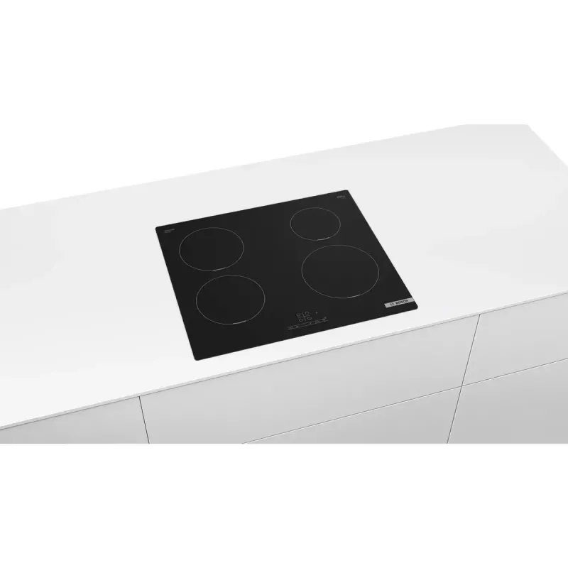 Indukcijas plīts virsma Bosch Serie 4 PUE611BB5D, 4 zonas, bezrāmja, melna, 59.2×51 mm, stikla keramika, skārienjutīga vadība