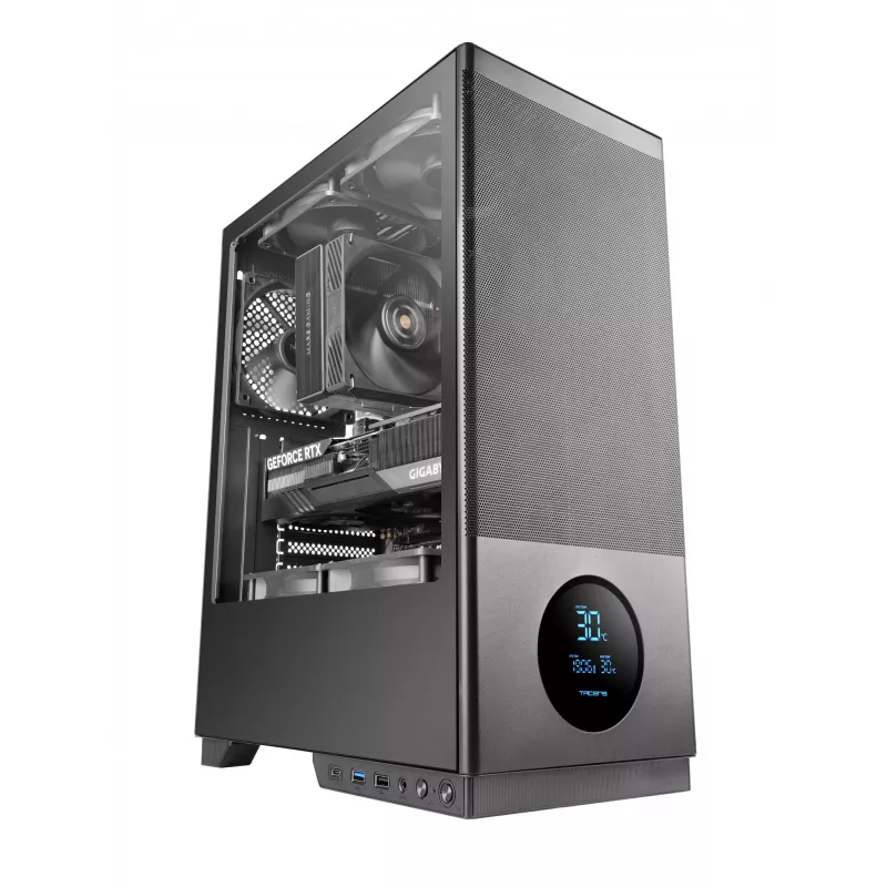 Tacens 2SAGITTA20 melns Midi Tower datora korpuss ar 3 ventilatoriem (120 mm)